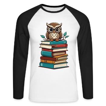 Books Owl Bookworm Cute Book Illustration - Unisex Long Sleeve Baseball T-Shirt - white/black - Front - Nik (191cm)