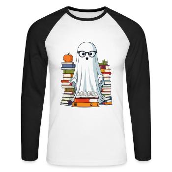Book Lover Style Reading Halloween Ghost - Unisex Long Sleeve Baseball T-Shirt - white/black - Front - Nik (191cm)