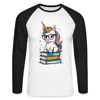 Einhorn Fantasie Geschichten Süßer Einhorn - Unisex Baseballshirt langarm - Weiß/Schwarz - Vorne - Nik (191cm)