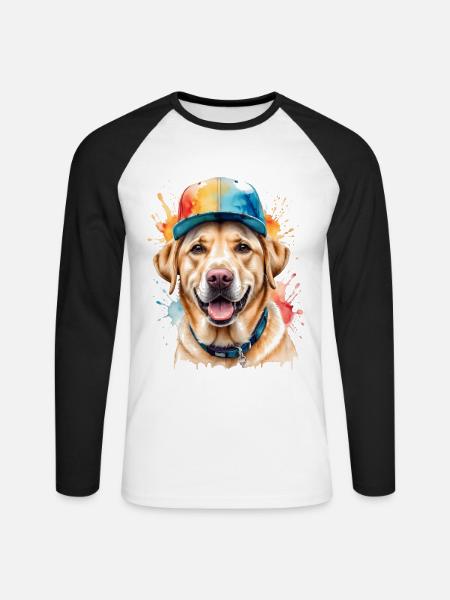 Labrador Retriever Snapback Cap Hund Design Print - Unisex Baseballshirt langarm - Weiß/Schwarz