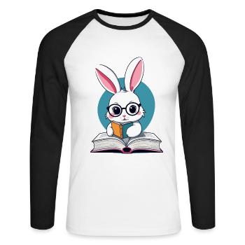 Lapin de lecture rat de bibliothèque parfait lapin - T-shirt baseball manches longues Homme - blanc/noir - Devant - Nik (191cm)