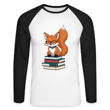 Niedlicher Buch Liebhaber Lustiger Bücher Fuchs - Unisex Baseballshirt langarm - Weiß/Schwarz - Vorne - Nik (191cm)