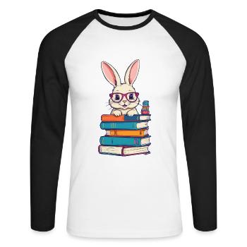 Lapin de lecture passionné de livres parfait - T-shirt baseball manches longues Homme - blanc/noir - Devant - Nik (191cm)