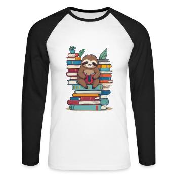 Süße Leseratte Lustiges Buchliebhaber Faultier - Unisex Baseballshirt langarm - Weiß/Schwarz - Vorne - Nik (191cm)