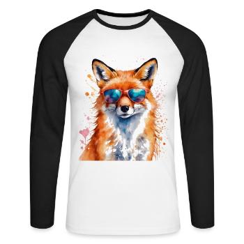Fuchs Sonnenbrille Bunt Tier Design Print - Unisex Baseballshirt langarm - Weiß/Schwarz - Vorne - Nik (191cm)