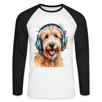 Goldendoodle Casque Chien Animal Design Imprimer - T-shirt baseball manches longues Homme - blanc/noir - Devant - Nik (191cm)