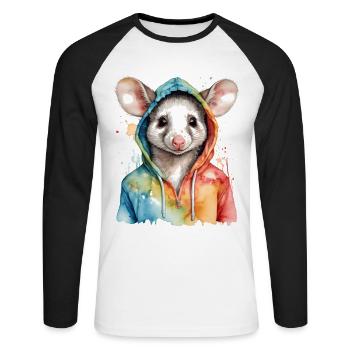 Sweat à capuche Opossum Imprimé Animal Coloré - T-shirt baseball manches longues Homme - blanc/noir - Devant - Nik (191cm)