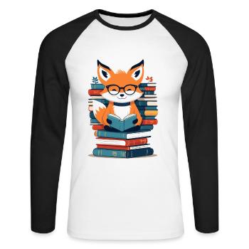 Niedlicher Buch Liebhaber Lustiges Bücher Design - Unisex Baseballshirt langarm - Weiß/Schwarz - Vorne - Nik (191cm)