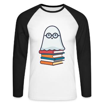 Amoureux des livres Style Petits livres Halloween - T-shirt baseball manches longues Homme - blanc/noir - Devant - Nik (191cm)