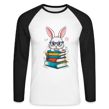 Reading Bunny Funny Books Reading Design - Unisex Long Sleeve Baseball T-Shirt - white/black - Front - Nik (191cm)
