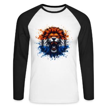 Maillots de la Hollande - NL Lion aux couleurs du drapeau - T-shirt baseball manches longues Homme - blanc/noir - Devant - Nik (191cm)