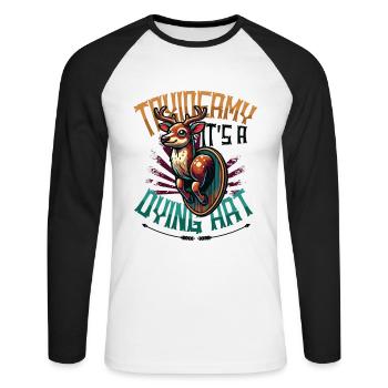 Taxidermy It's A Dying Art Deer Motif - Unisex Long Sleeve Baseball T-Shirt - white/black - Front - Nik (191cm)
