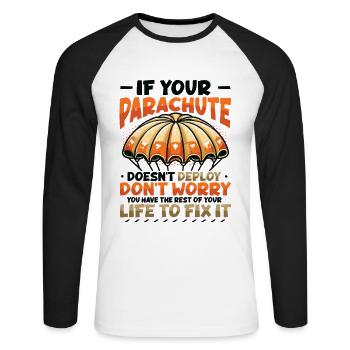 Lustiges Fallschirmspringer - Unisex Baseballshirt langarm - Weiß/Schwarz - Vorne - Nik (191cm)