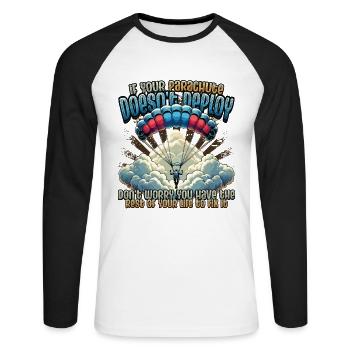 Lustiges Fallschirmspringer - Unisex Baseballshirt langarm - Weiß/Schwarz - Vorne - Nik (191cm)