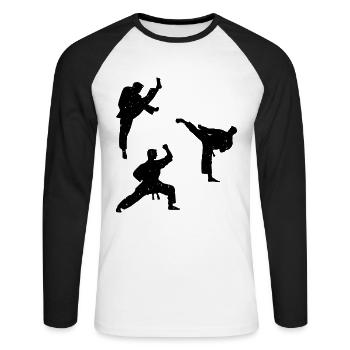 Silhouettes de combattants de karaté Karaté - T-shirt baseball manches longues Homme - blanc/noir - Devant - Nik (191cm)