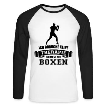 Ich brauche keine Therapie ich muss nur Boxen - Unisex Baseballshirt langarm - Weiß/Schwarz - Vorne - Nik (191cm)