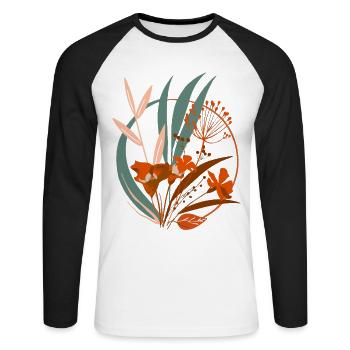 Abstract Floral Botanical Art - Vintage Boho Style - Unisex Long Sleeve Baseball T-Shirt - white/black - Front - Nik (191cm)