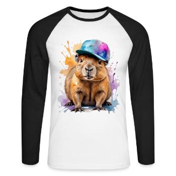 Capybara Snapback Cap Imprimé Animal Coloré - T-shirt baseball manches longues Homme - blanc/noir - Devant - Nik (191cm)