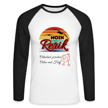 Moin Rerik Ostseebad zwischen Ostsee und Haff - Unisex Baseballshirt langarm - Weiß/Schwarz - Vorne - Nik (191cm)