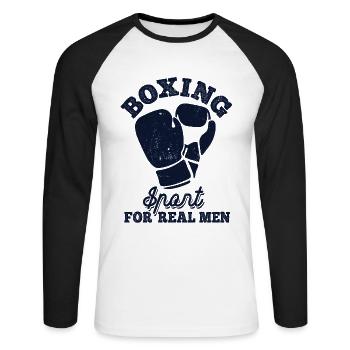 Boxing Sport For Real Men, Kampfsport - Unisex Baseballshirt langarm - Weiß/Schwarz - Vorne - Nik (191cm)