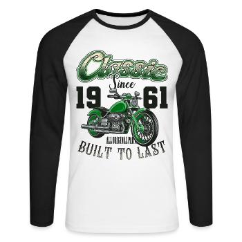 Moto Motard Moto Anniversaire Né En 1961 - T-shirt baseball manches longues Homme - blanc/noir - Devant - Nik (191cm)