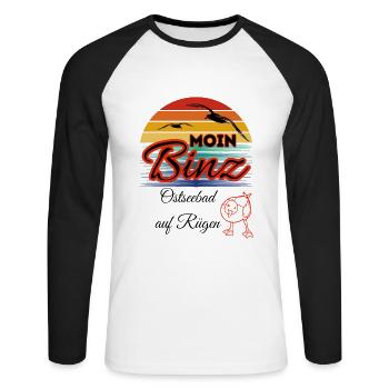Moin Binz mit Möwe im Retro Style-Insel Rügen/Binz - Unisex Baseballshirt langarm - Weiß/Schwarz - Vorne - Nik (191cm)