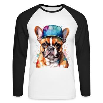 French Bulldog Snapback Cap Frenchie Dog - Unisex Long Sleeve Baseball T-Shirt - white/black - Front - Nik (191cm)