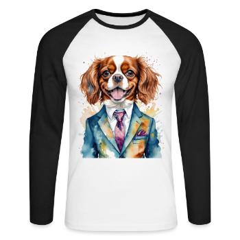 Cavalier King Charles Spaniel Costume Imprimé Chien - T-shirt baseball manches longues Homme - blanc/noir - Devant - Nik (191cm)