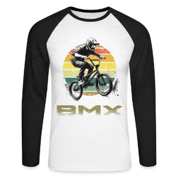 Vélo BMX - T-shirt baseball manches longues Homme - blanc/noir - Devant - Nik (191cm)