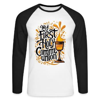 My First Holy Communion Solemn Chalice - Unisex Long Sleeve Baseball T-Shirt - white/black - Front - Nik (191cm)