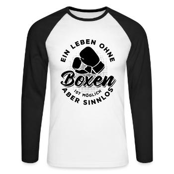 Ein Leben ohne Boxen ist möglich aber sinnlos - Unisex Baseballshirt langarm - Weiß/Schwarz - Vorne - Nik (191cm)