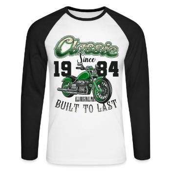 Moto Motard Moto Anniversaire Né En 1984 - T-shirt baseball manches longues Homme - blanc/noir - Devant - Nik (191cm)