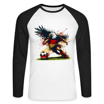 Deutscher Adler & Fußball Design in Schwarz, Rot und Gold - Unisex Baseballshirt langarm - Weiß/Schwarz - Vorne - Nik (191cm)