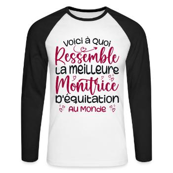 Der beste Reitlehrer der Welt - Unisex Baseballshirt langarm - Weiß/Schwarz - Vorne - Nik (191cm)