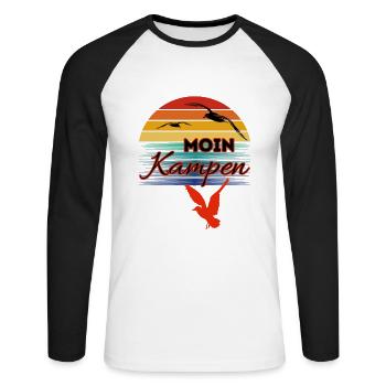 Moin Kampen mit Möwe im Retro Style-Sylt-Kampen - Unisex Baseballshirt langarm - Weiß/Schwarz - Vorne - Nik (191cm)