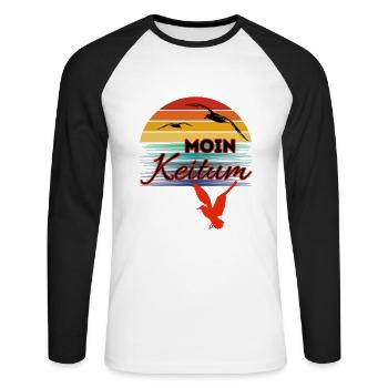Moin Keitum mit Möwe im Retro Style-Sylt-Keitum - Unisex Baseballshirt langarm - Weiß/Schwarz - Vorne - Nik (191cm)