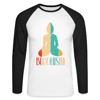 Retro Buddhist Statue Symbol Priest Buddhism - Unisex Long Sleeve Baseball T-Shirt - white/black - Front - Nik (191cm)