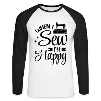 Quand je couds, je suis heureux - Sewing Machine Sewing Lover - T-shirt baseball manches longues Homme - blanc/noir - Devant - Nik (191cm)