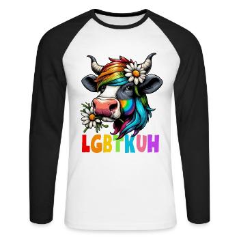 LGBTQ Kuh Kühe Bunt Regenbogen Lustig Wortspiel - Unisex Baseballshirt langarm - Weiß/Schwarz - Vorne - Nik (191cm)