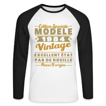 1984 Vintage Original 1984 Geburtstagsgeschenk - Unisex Baseballshirt langarm - Weiß/Schwarz - Vorne - Nik (191cm)