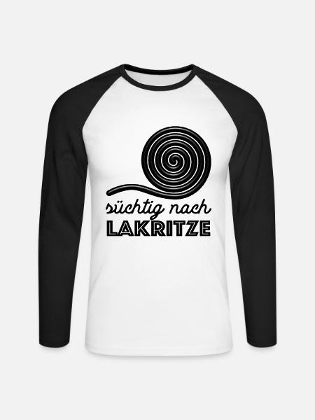 Süchtig nach Lakritze, naschen - Spruch - Unisex Baseballshirt langarm - Weiß/Schwarz