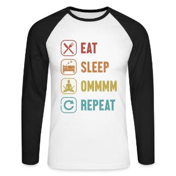 Eat Sleep Ommmm Repeat Buddhist Statue Symbol - Unisex Long Sleeve Baseball T-Shirt - white/black - Front - Nik (191cm)