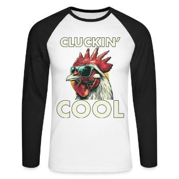 Cluckin' Cool White Chicken in Sunglasses Egg - Unisex Long Sleeve Baseball T-Shirt - white/black - Front - Nik (191cm)