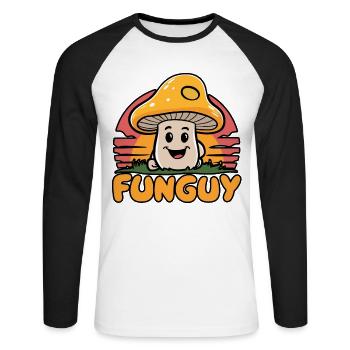 Funny Cartoon Mushroom Character Fun Guy - Unisex Long Sleeve Baseball T-Shirt - white/black - Front - Nik (191cm)