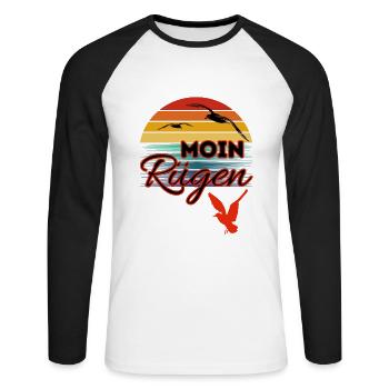 Moin Rügen avec mouette dans le style rétro île de Rügen - T-shirt baseball manches longues Homme - blanc/noir - Devant - Nik (191cm)