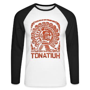 Aztec God Ancient Mythology Tonatiuh - Unisex Long Sleeve Baseball T-Shirt - white/black - Front - Nik (191cm)