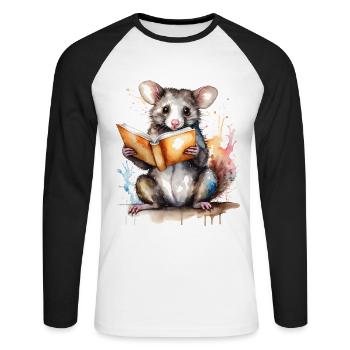 Possum Lecture Coloré Animal Design Imprimer - T-shirt baseball manches longues Homme - blanc/noir - Devant - Nik (191cm)