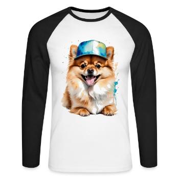 Pomeranian Pomeranian Snapback Cap Dog Print - Unisex Long Sleeve Baseball T-Shirt - white/black - Front - Nik (191cm)