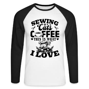 Sewing Cats Coffee This Is What I Love - Seamstres - Unisex Long Sleeve Baseball T-Shirt - white/black - Front - Nik (191cm)