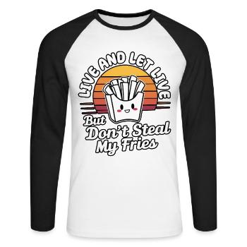 Mignon Drôle Vintage Rétro Coucher de soleil Kawaii Frites - T-shirt baseball manches longues Homme - blanc/noir - Devant - Nik (191cm)